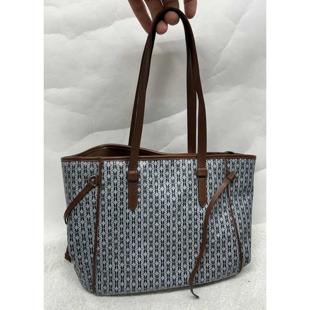 Fossil Womens Blue Leather Strap Charli Printed PVC Tote Bag